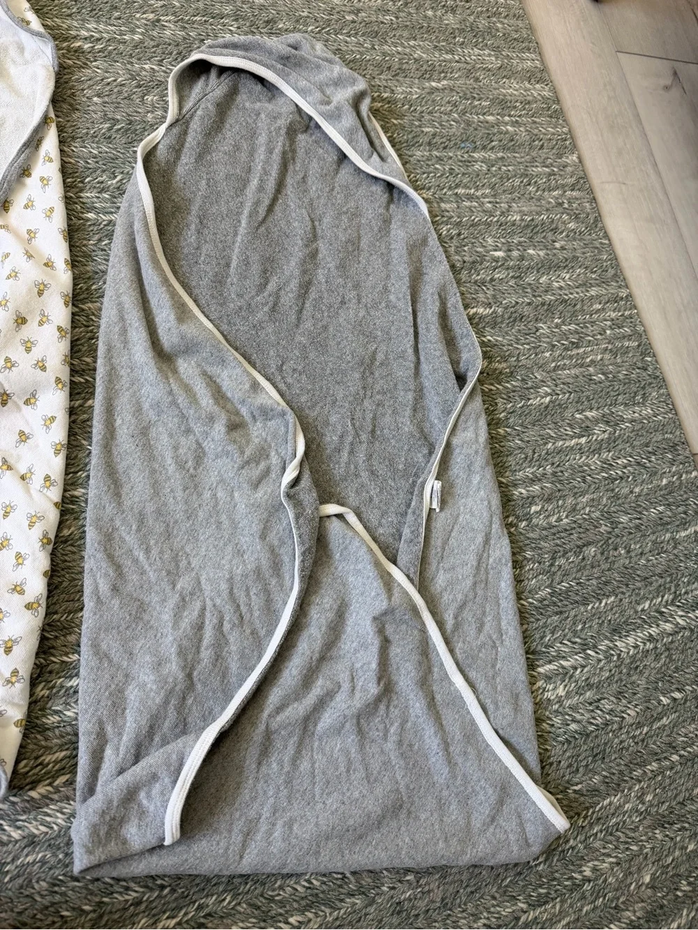 Burt’s Bees baby Hooded towels - Gray and White with bee pattern
